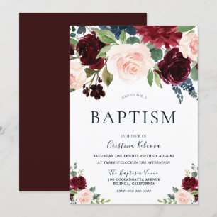 Invitation Marsala Burgundy Rouge Blush Floral Baptême
