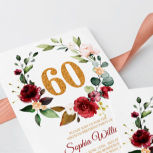 Invitation Marsala & Burgundy Wreath 60e anniversaire Invitat