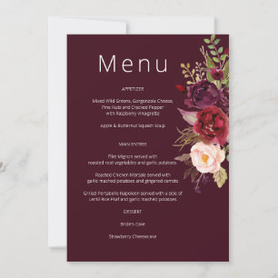 Invitation Marsala de Bourgogne et Blush Floral Menu Invitati