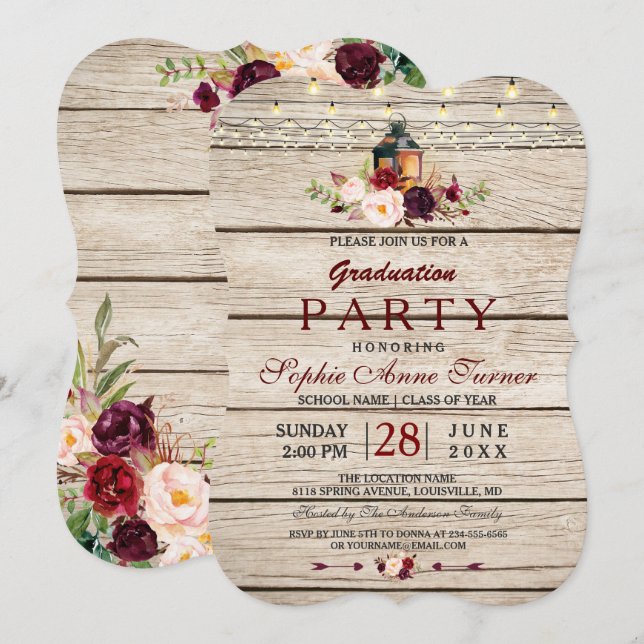 Invitation Marsala de Bourgogne fête de graduation des lanter (Devant / Derrière)