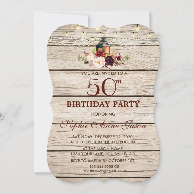 Invitation Marsala de Bourgogne Lanterne Florale 50e annivers (Devant)