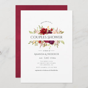 Invitation Marsala et Blush Floral Couples Douche