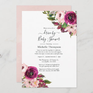 Invitation Marsala et Blush Floral Drive par douche