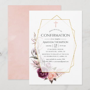 Invitation Marsala et Floral Rose Géométrique Première Commun