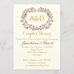 Invitation Marsala feuillage couronne mariage couples douche