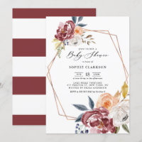 Marsala Fleurs d'automne Baby shower géométrique