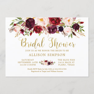 Invitation Marsala Floral Automne Gold Fête des mariées Card