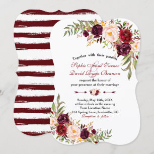 Invitation Marsala Floral Burgundy Stripes Mariage