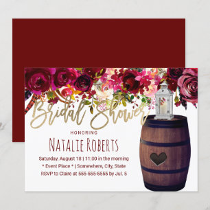 Invitation Marsala Floral Lanterne Vin Baril Fête des mariées
