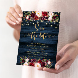 Invitation Marsala Floral & Navy Enregistrer La Date Invitati