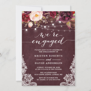 Invitation Marsala Floral String Lights Lace Engagement