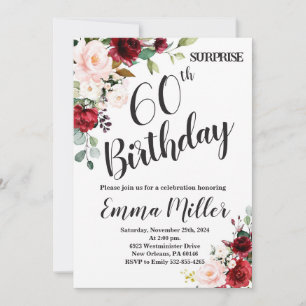 Invitation Marsala Floral Surprise 60th Birthday