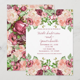 Invitation Marsala Maroon Bourgogne Rustique Floral Mariage