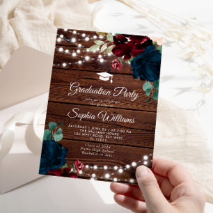 Invitation Marsala & Navy Rustic Wood Graduation Party