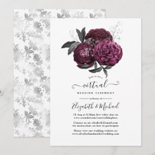Invitation Marsala, noir et argent Floral Mariage virtuel