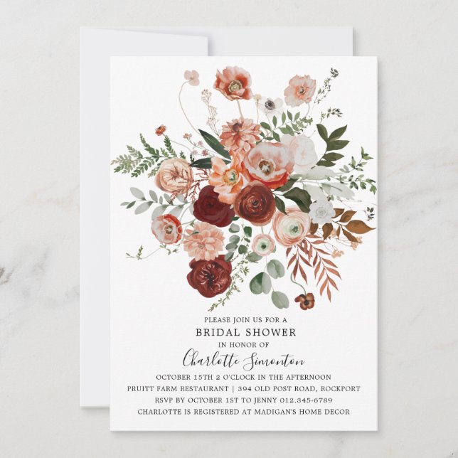 Invitation Marsala Pink Terracotta Fête des mariées Florale I (Devant)