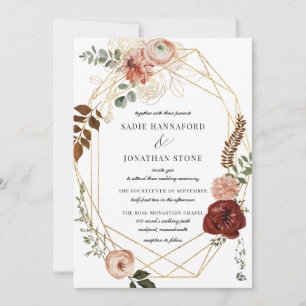 Invitation Marsala Pink Terracotta Floral Mariage géométrique