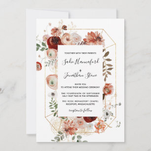 Invitation Marsala Pink Terracotta Floral Mariage géométrique