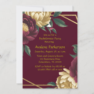 Invitation Marsala Red Gold Peony Pièce de bachelorette géomé