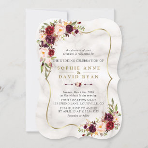 Invitation Marsala rose bordeaux Mariage en marbre doré fleur