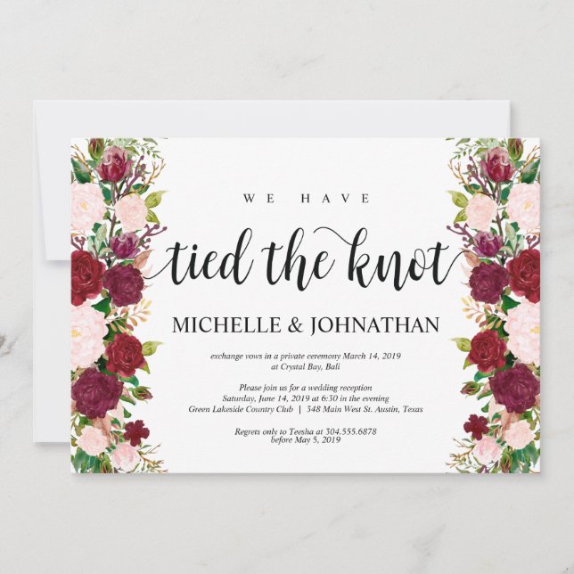 Invitation Marsala rose floral, Nous avons attaché le noeud,  (Devant)