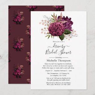 Invitation Marsala & Rose Gold Floral Virtual Drive Par Douch