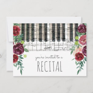 Invitation marsala rouge aquarelle fleurs musique récital