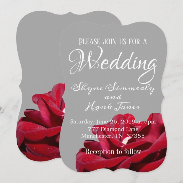 Invitation Marsala Rouge Bourgogne Floral Gris Mariage (Devant / Derrière)