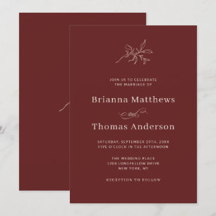 Invitation Marsala Vin Simple Mariage de automne élégant