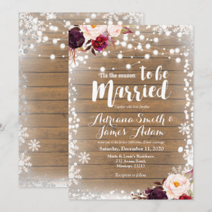 Invitation Marsala Winter Snowflakes Mariage de vacances