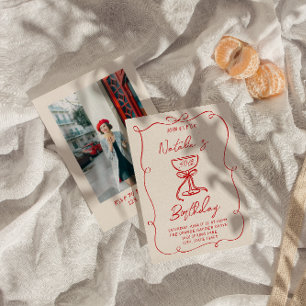 Invitation Martini à la main rouge Bow Martini 30e photo Anni