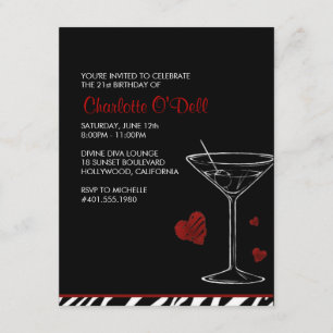 Invitation martini  amour/ coeur; fête d'anniversaire