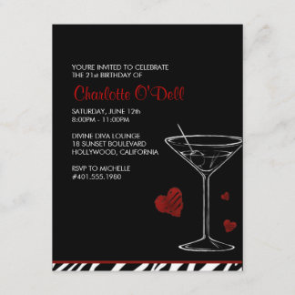 Invitation martini| amour/ coeur; fête d'anniversaire