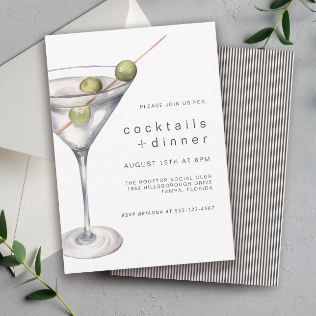 Invitation Martini chic moderne cocktails et dîner (Available in both printed and digital download formats.)