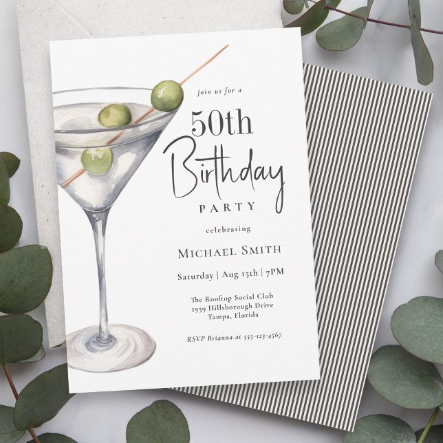 Invitation Martini Cocktail Thème 50ème anniversaire (Available as both printed and paperless digital download!)