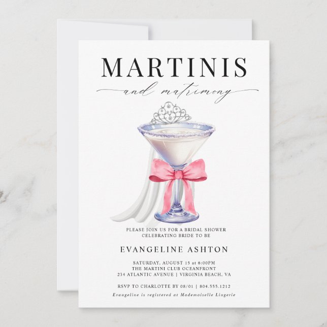 Invitation Martini élégant moderne et Fête des mariées de mar (Devant)