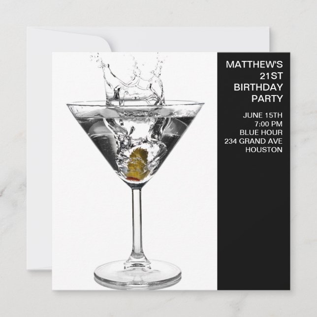 Invitation Martini Glass signifie fête d'anniversaire (Devant)