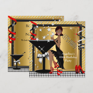 Invitation Martini Noir Argent Rouge Martini fête d'anniversa