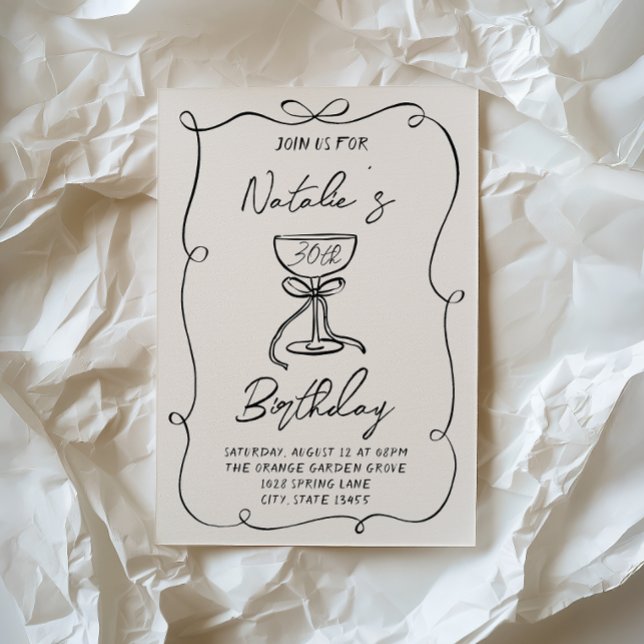 Invitation Martini noir et blanc à la main 30e anniversaire (Créateur téléchargé)