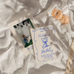 Invitation Martini photo 30th Hand Drawn Blue Bow