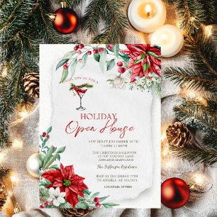 Invitation Martini Poinsettia Red Holiday Open House