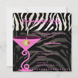 Invitation Martini rose Zebra/rose Bachelorette Party