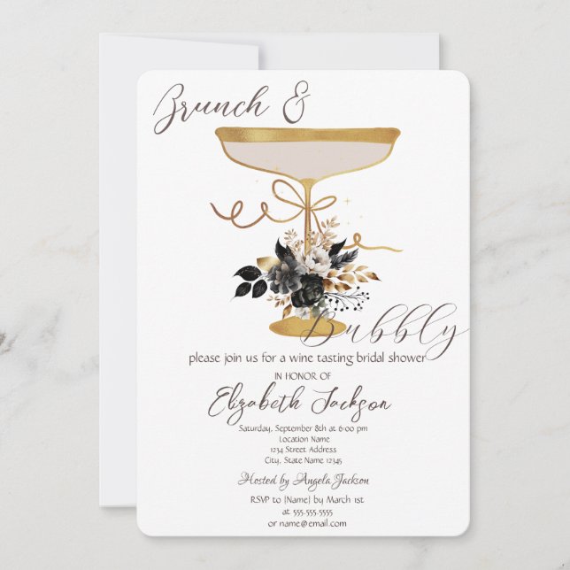 Invitation Martini Verre Rose Noir Brunch & Bubbly (Devant)