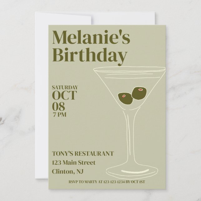 Invitation Martinis Anniversaire (Devant)