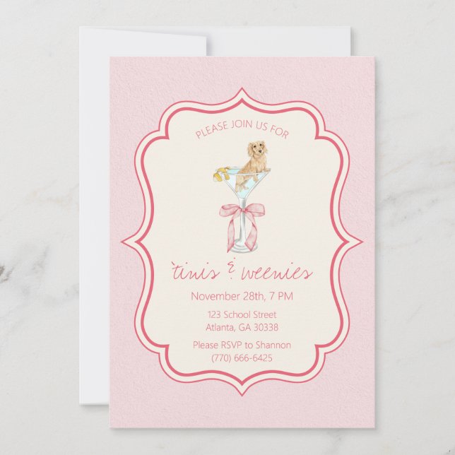 Invitation Martinis et Weenies Coquette Dachshund Anniversair (Devant)
