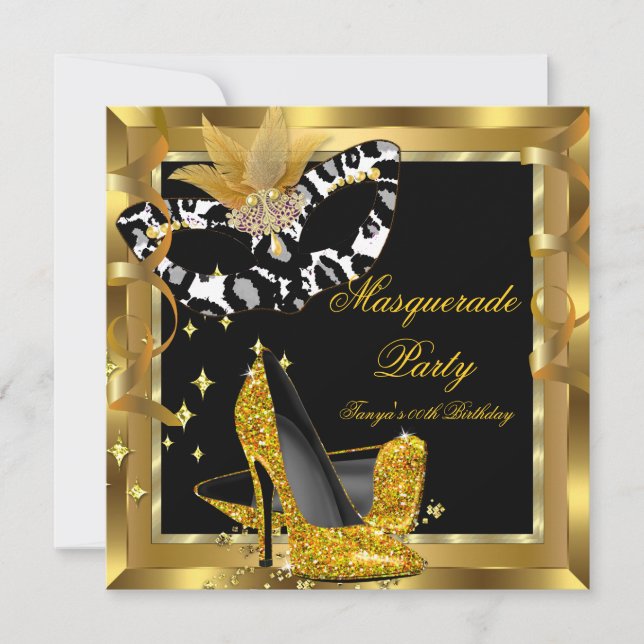 Invitation Mascarade Anniversaire Masque de fête d'or Wild ta (Devant)