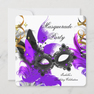 Invitation Mascarade Anniversaire Masque Violet Blanc Noir