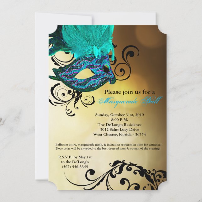 Invitation Mascarade Aqua Masquerade Masque Masque Costume Ha (Devant)