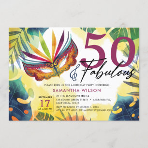 Invitation Mascarade aquarelle 50e fête d'anniversaire