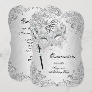 Invitation Mascarade Argent Quinzième Anniversaire